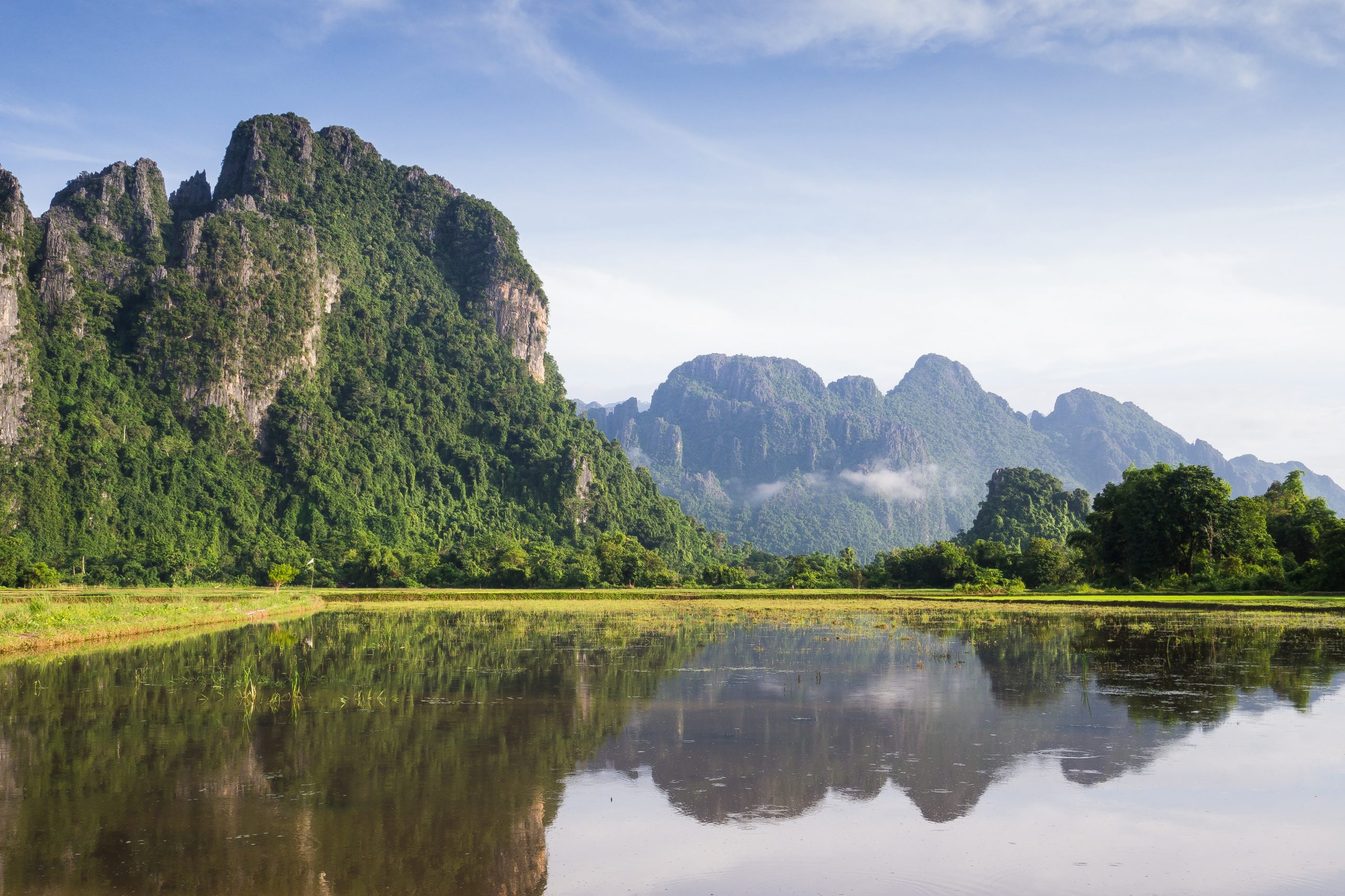 A lakeside mountain view in Laos