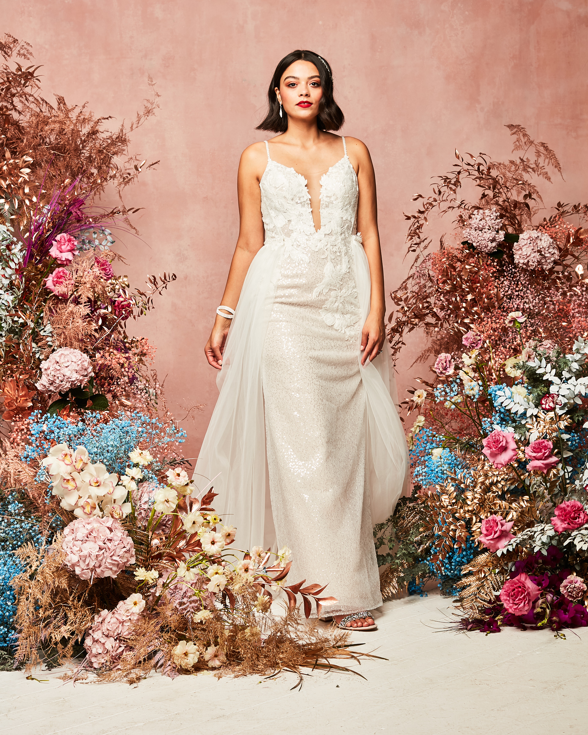 deep plunge neckline gown wedding dress David's Bridal Spring 2021 Collection